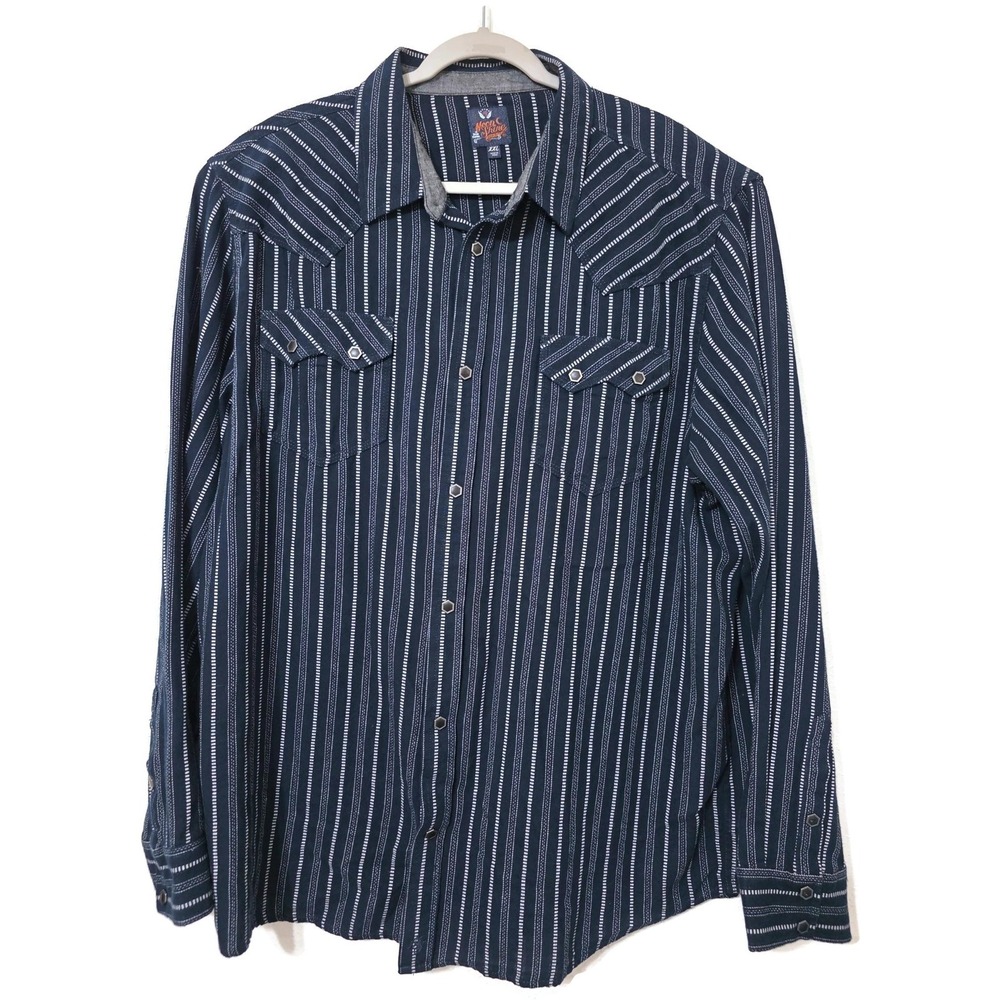 Moon Shine Spirit Shirt Mens 2XL Blue Stripe Long Sleeve Western Snap Pockets‎